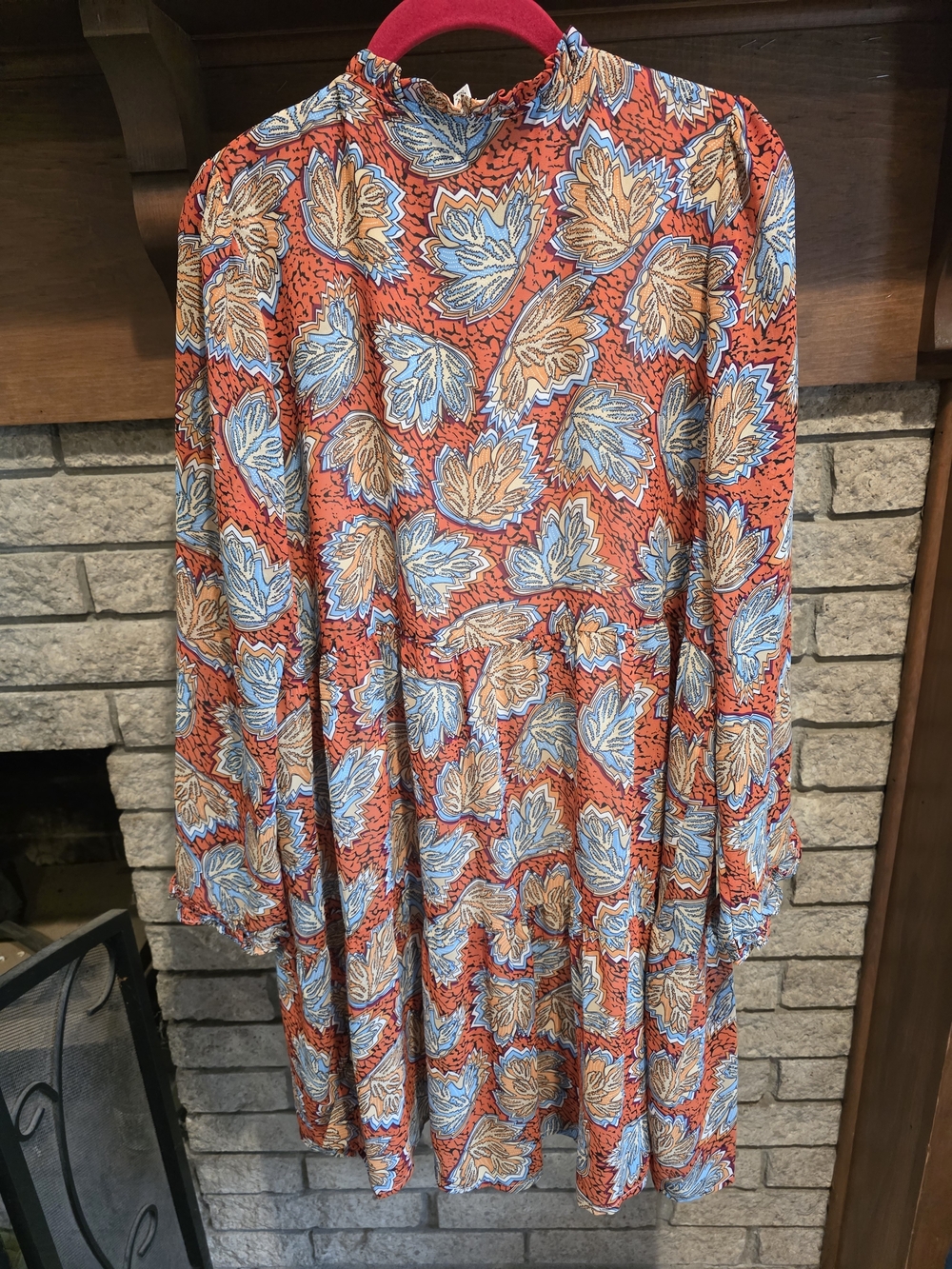 THML Rust Floral Midi Dress with Blue Accents - Picture 4 of 5
